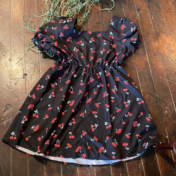 Shein Curve Cherry Print 🍒 Retro Flowing Babydoll Mini Dress - Picture 3 of 3
